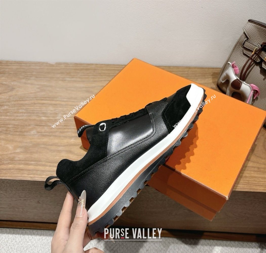Hermes Leader Sneakers in Suede and Calfskin Leather Black 2025 1023 (XC-251023036)