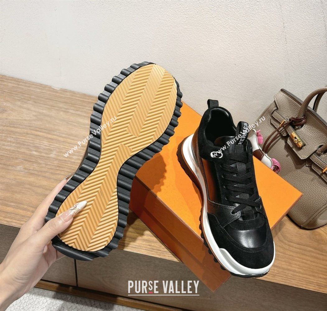 Hermes Leader Sneakers in Suede and Calfskin Leather Black 2025 1023 (XC-251023036)