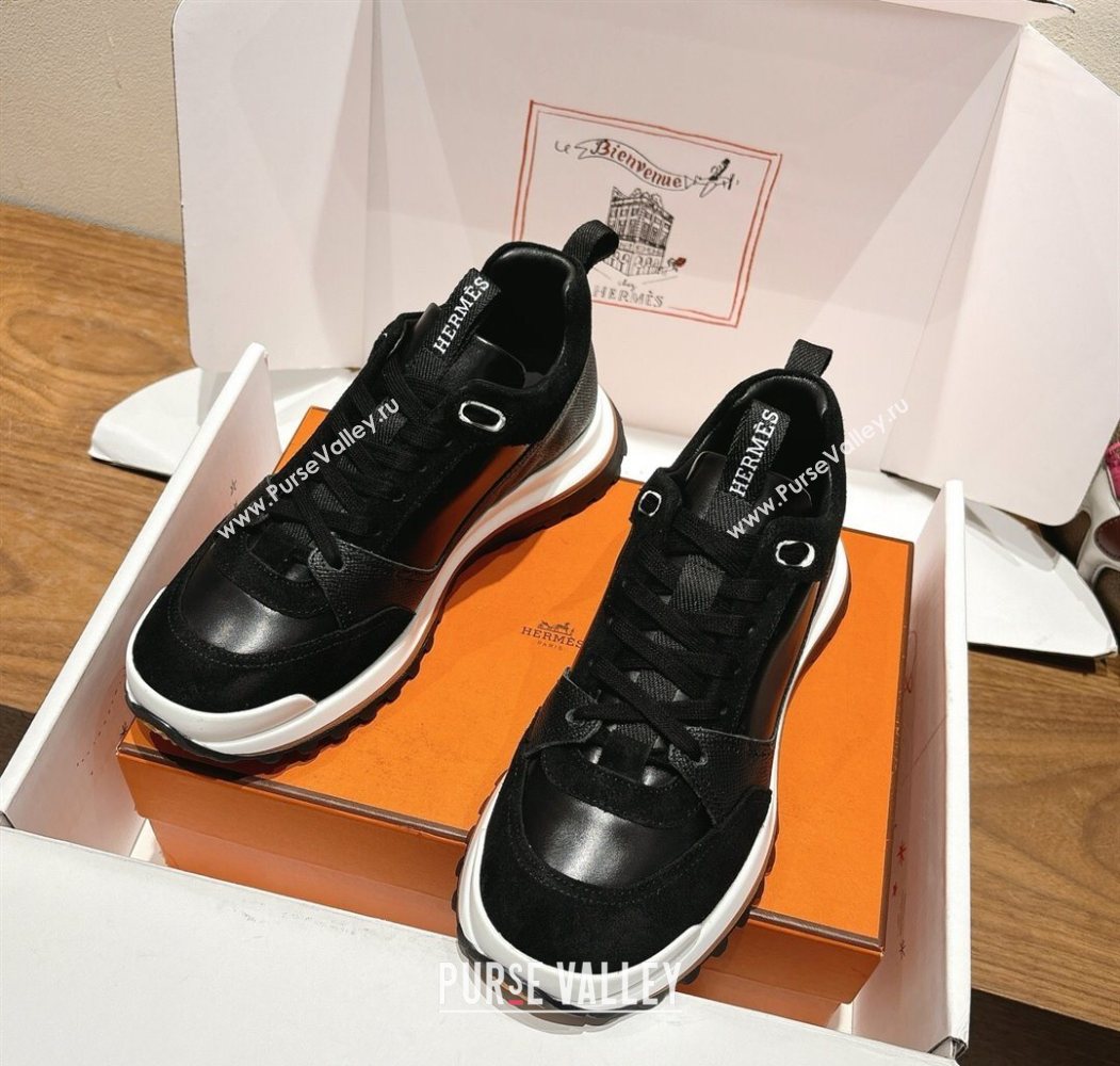 Hermes Leader Sneakers in Suede and Calfskin Leather Black 2025 1023 (XC-251023036)