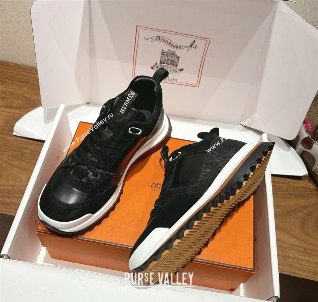 Hermes Leader Sneakers in Suede and Calfskin Leather Black 2025 1023 (XC-251023036)