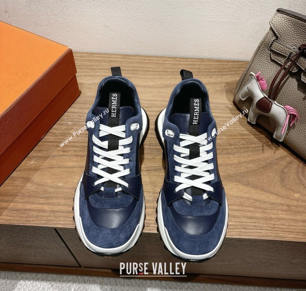 Hermes Leader Sneakers in Suede and Calfskin Leather Dark Blue 2025 1023 (XC-251023038)