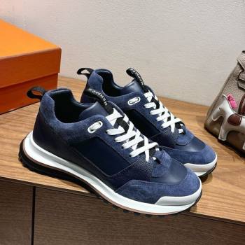 Hermes Leader Sneakers in Suede and Calfskin Leather Dark Blue 2025 1023 (XC-251023038)
