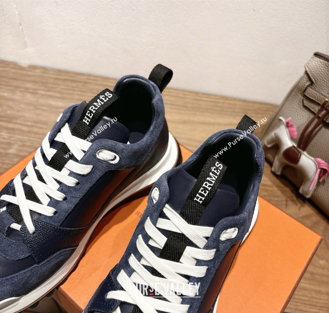Hermes Leader Sneakers in Suede and Calfskin Leather Dark Blue 2025 1023 (XC-251023038)