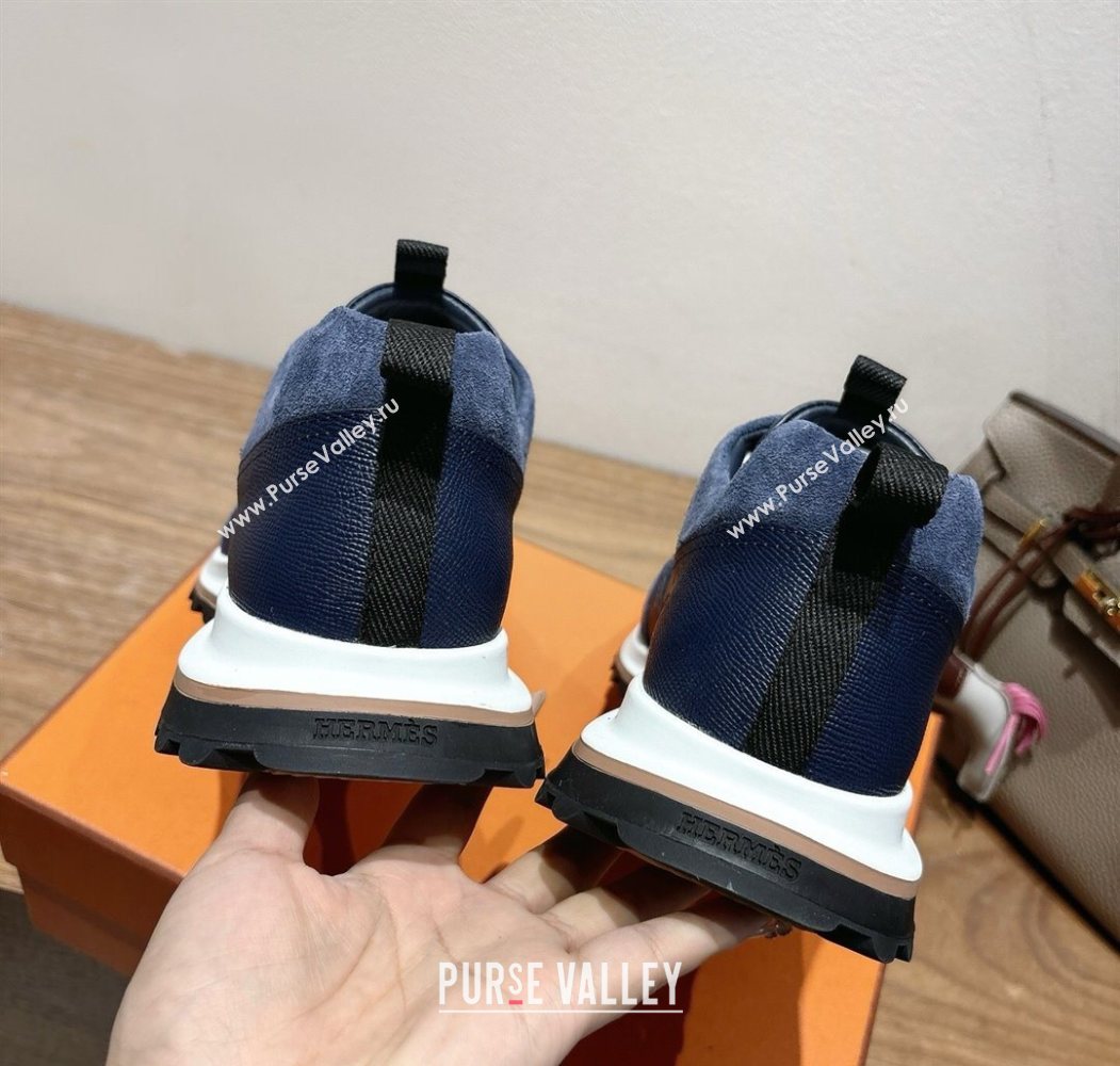 Hermes Leader Sneakers in Suede and Calfskin Leather Dark Blue 2025 1023 (XC-251023038)