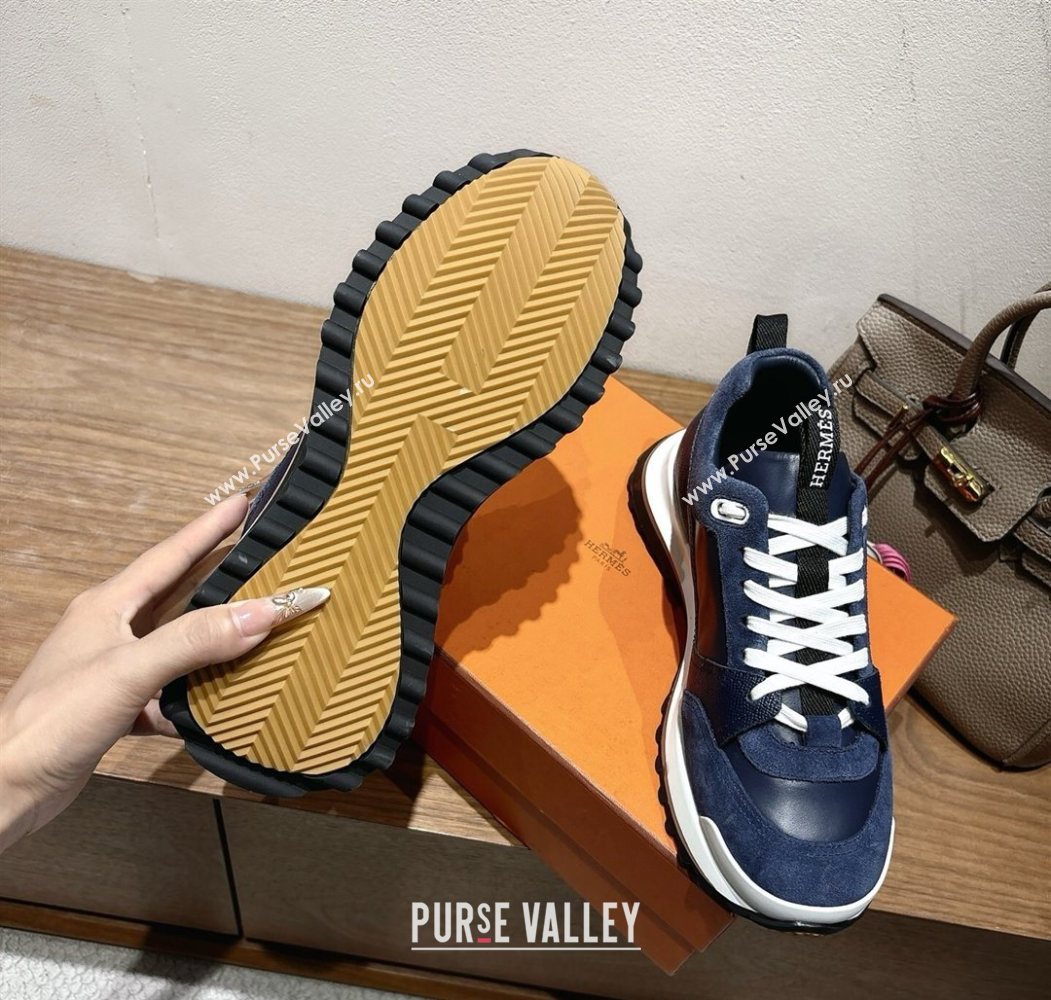 Hermes Leader Sneakers in Suede and Calfskin Leather Dark Blue 2025 1023 (XC-251023038)