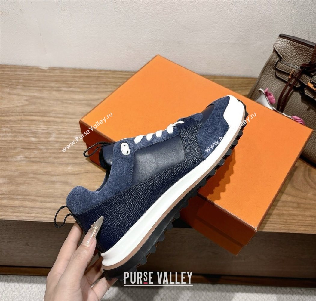 Hermes Leader Sneakers in Suede and Calfskin Leather Dark Blue 2025 1023 (XC-251023038)