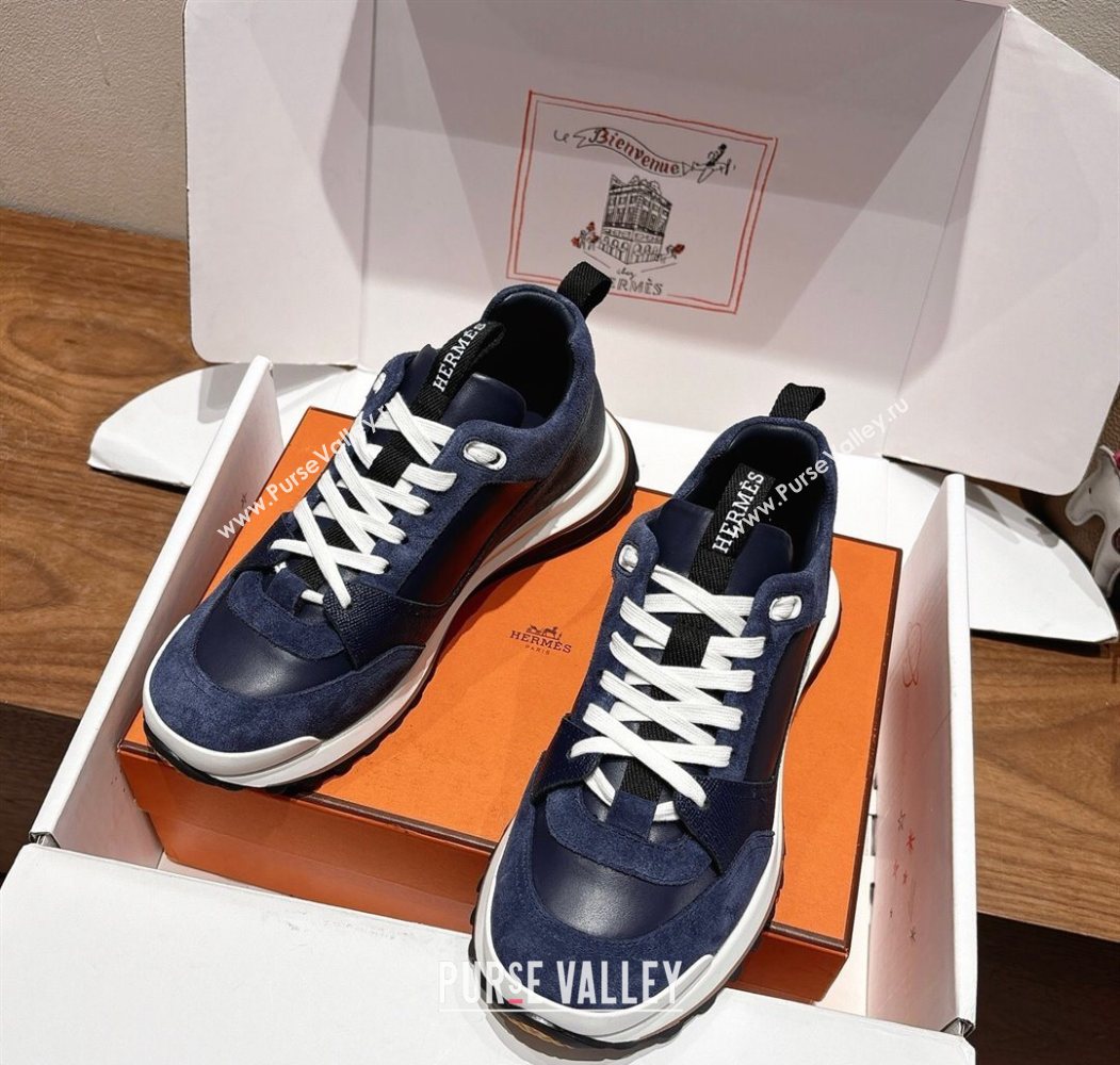 Hermes Leader Sneakers in Suede and Calfskin Leather Dark Blue 2025 1023 (XC-251023038)