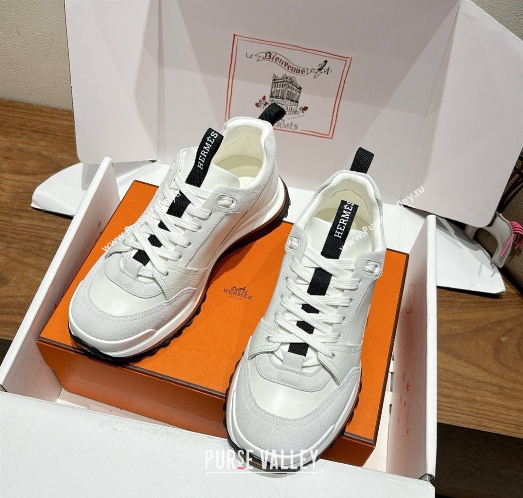 Hermes Leader Sneakers in Suede and Calfskin Leather White 2025 1023 (XC-251023039)