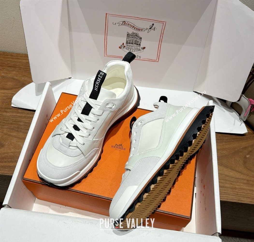 Hermes Leader Sneakers in Suede and Calfskin Leather White 2025 1023 (XC-251023039)