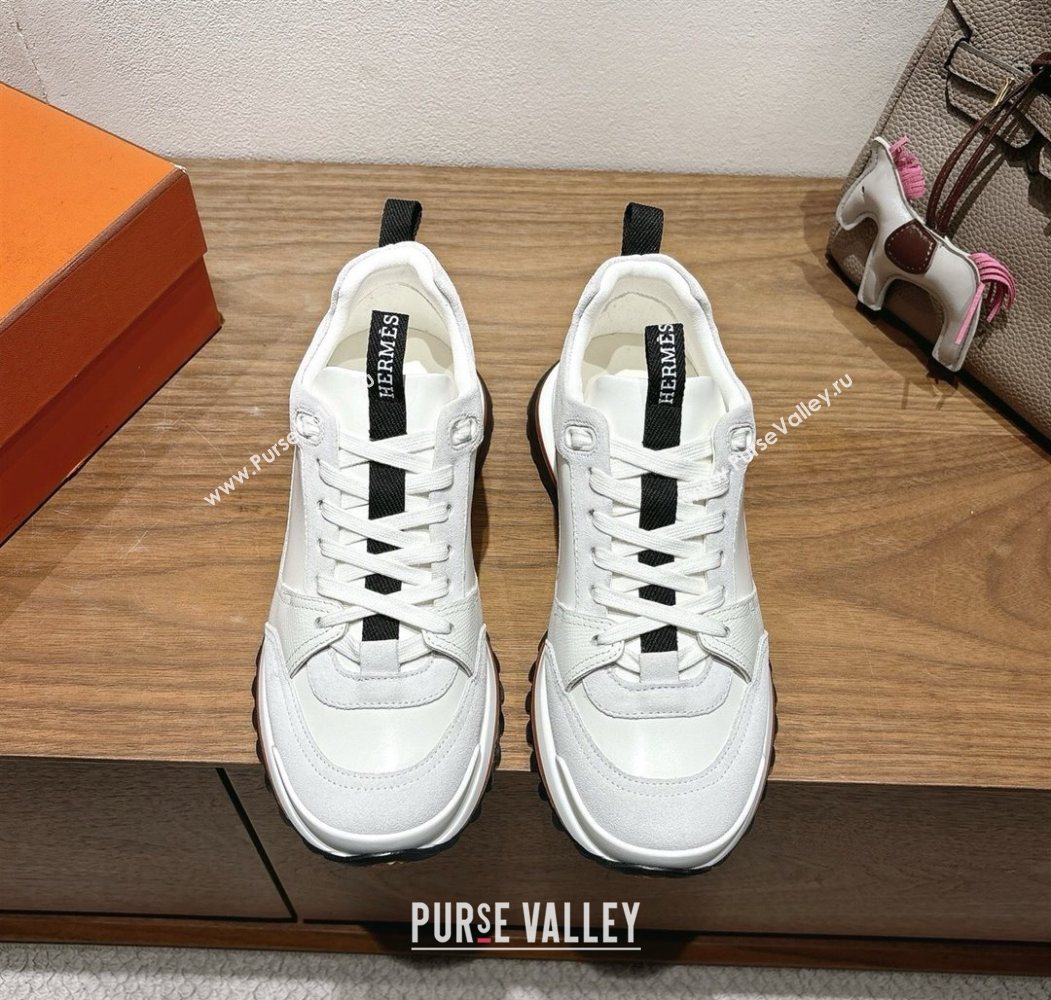 Hermes Leader Sneakers in Suede and Calfskin Leather White 2025 1023 (XC-251023039)