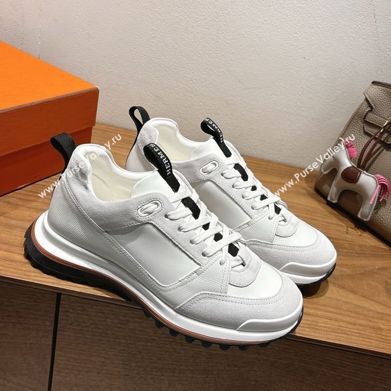 Hermes Leader Sneakers in Suede and Calfskin Leather White 2025 1023 (XC-251023039)