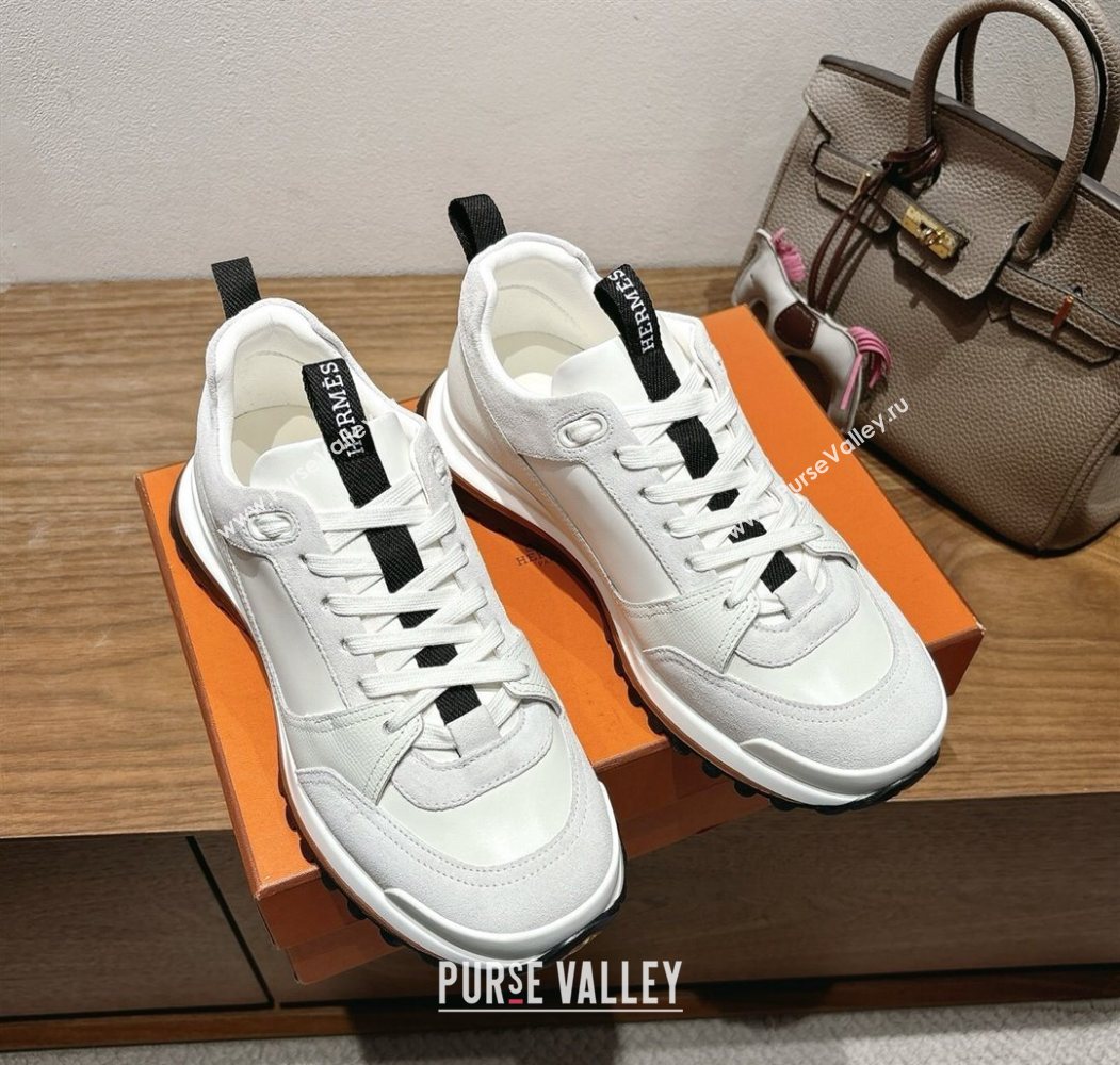 Hermes Leader Sneakers in Suede and Calfskin Leather White 2025 1023 (XC-251023039)