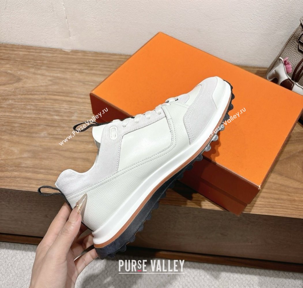 Hermes Leader Sneakers in Suede and Calfskin Leather White 2025 1023 (XC-251023039)