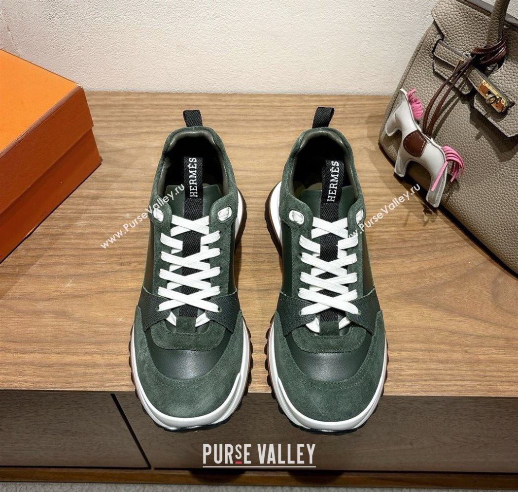 Hermes Leader Sneakers in Suede and Calfskin Leather Green 2025 1023 (XC-251023040)