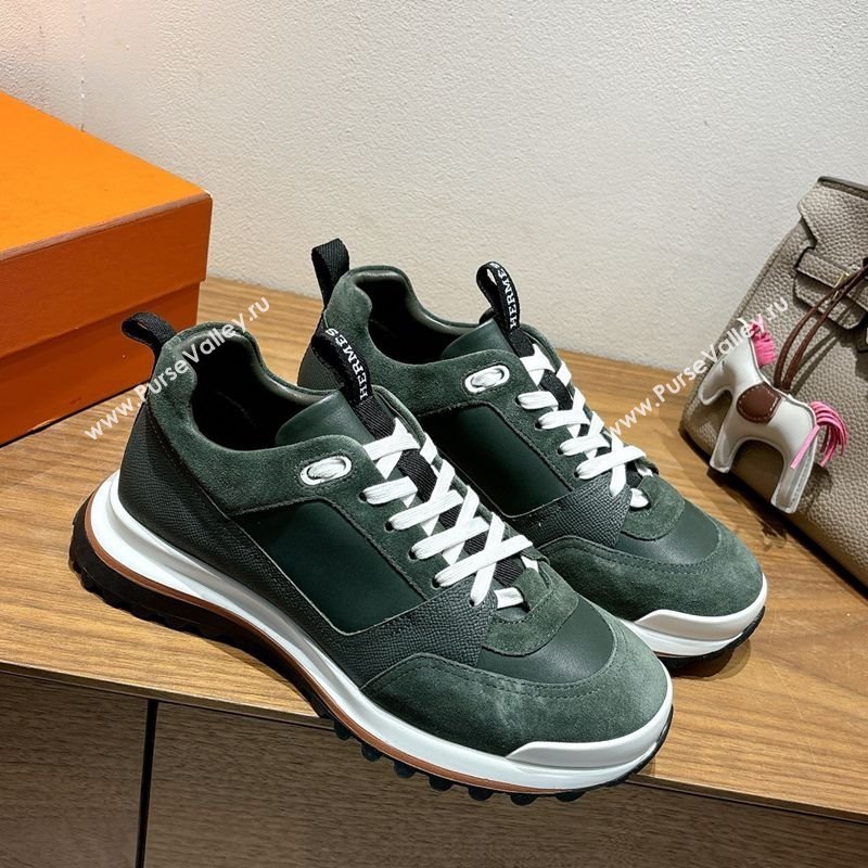 Hermes Leader Sneakers in Suede and Calfskin Leather Green 2025 1023 (XC-251023040)
