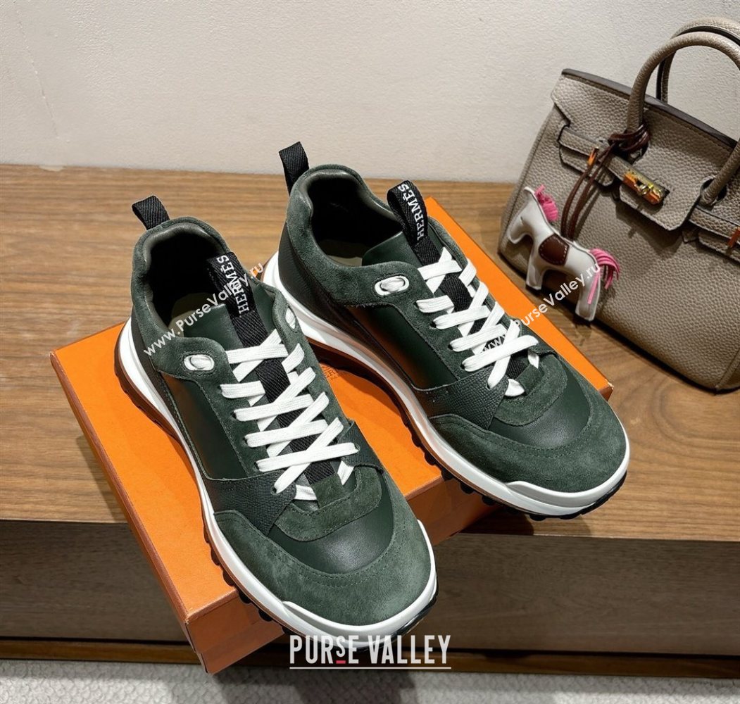 Hermes Leader Sneakers in Suede and Calfskin Leather Green 2025 1023 (XC-251023040)