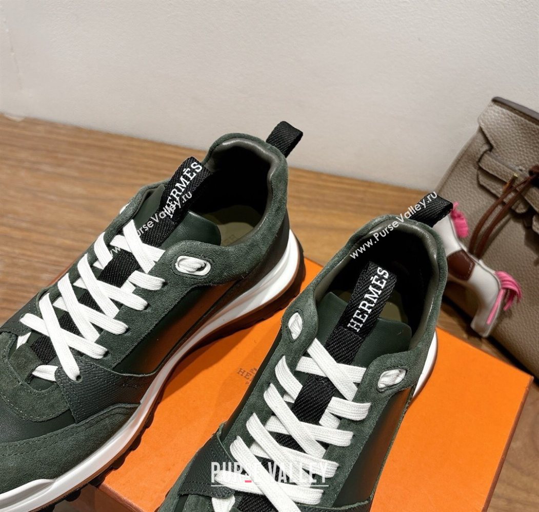 Hermes Leader Sneakers in Suede and Calfskin Leather Green 2025 1023 (XC-251023040)