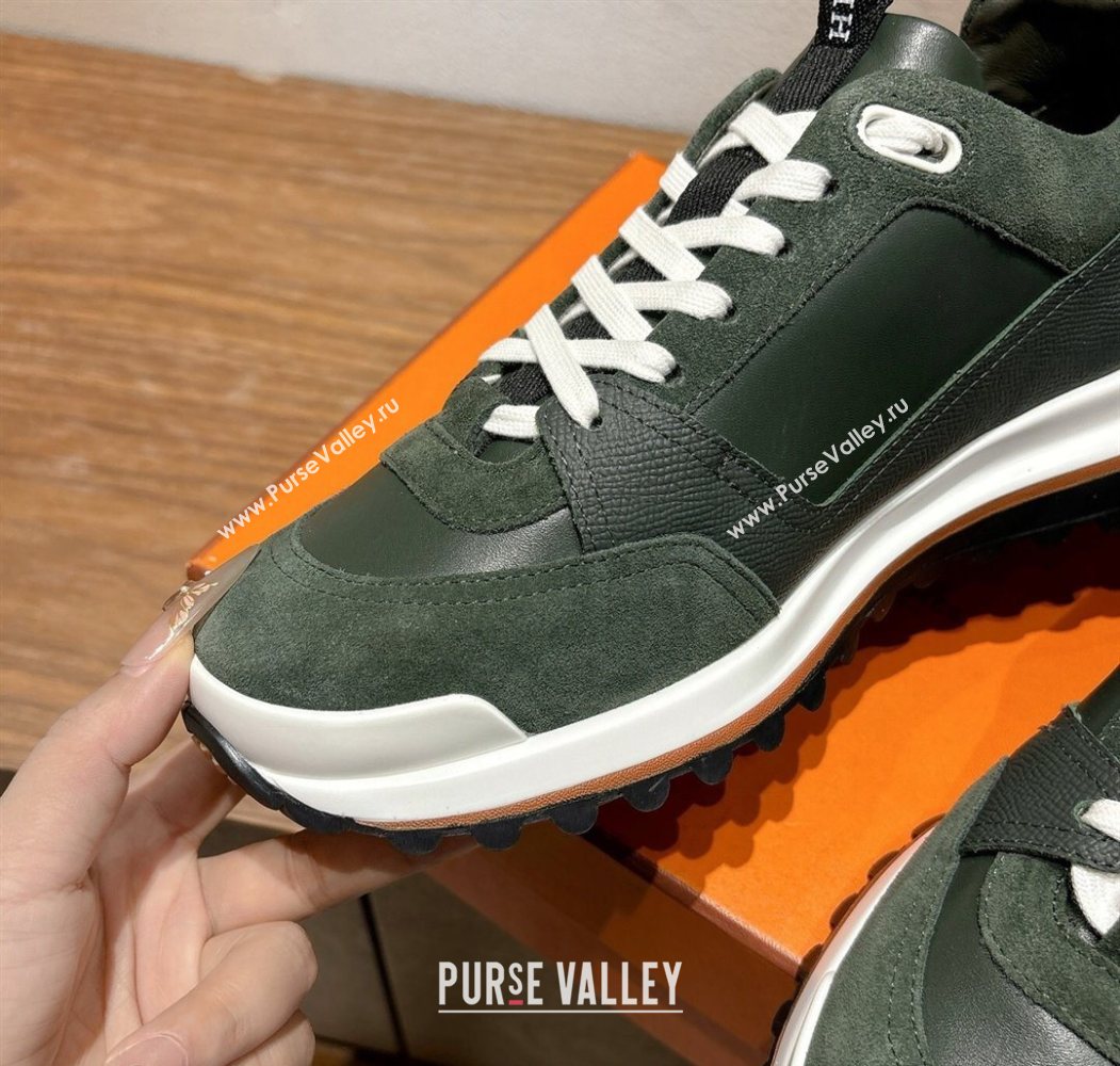 Hermes Leader Sneakers in Suede and Calfskin Leather Green 2025 1023 (XC-251023040)