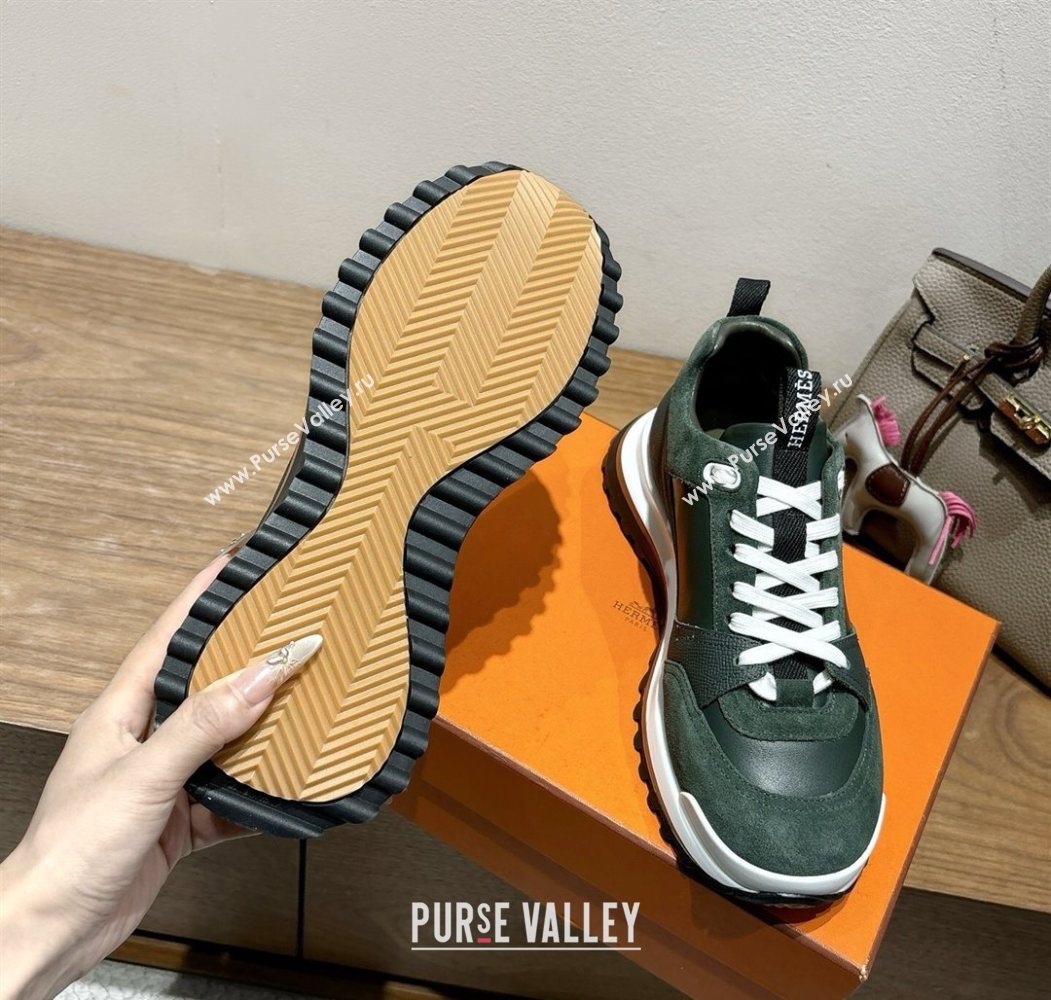Hermes Leader Sneakers in Suede and Calfskin Leather Green 2025 1023 (XC-251023040)