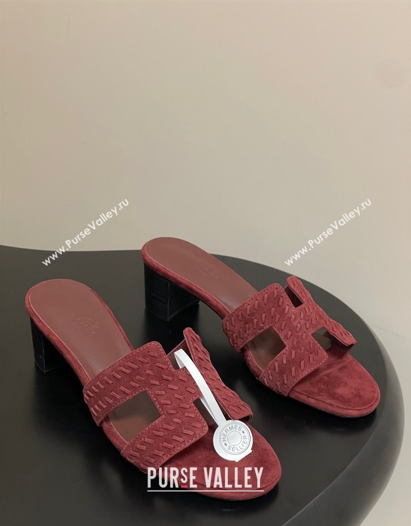 Hermes Classic Oasis Heel Slides Sandal 4.5cm in Braided Suede Burgundy 2025 1023 (MD-251023094)