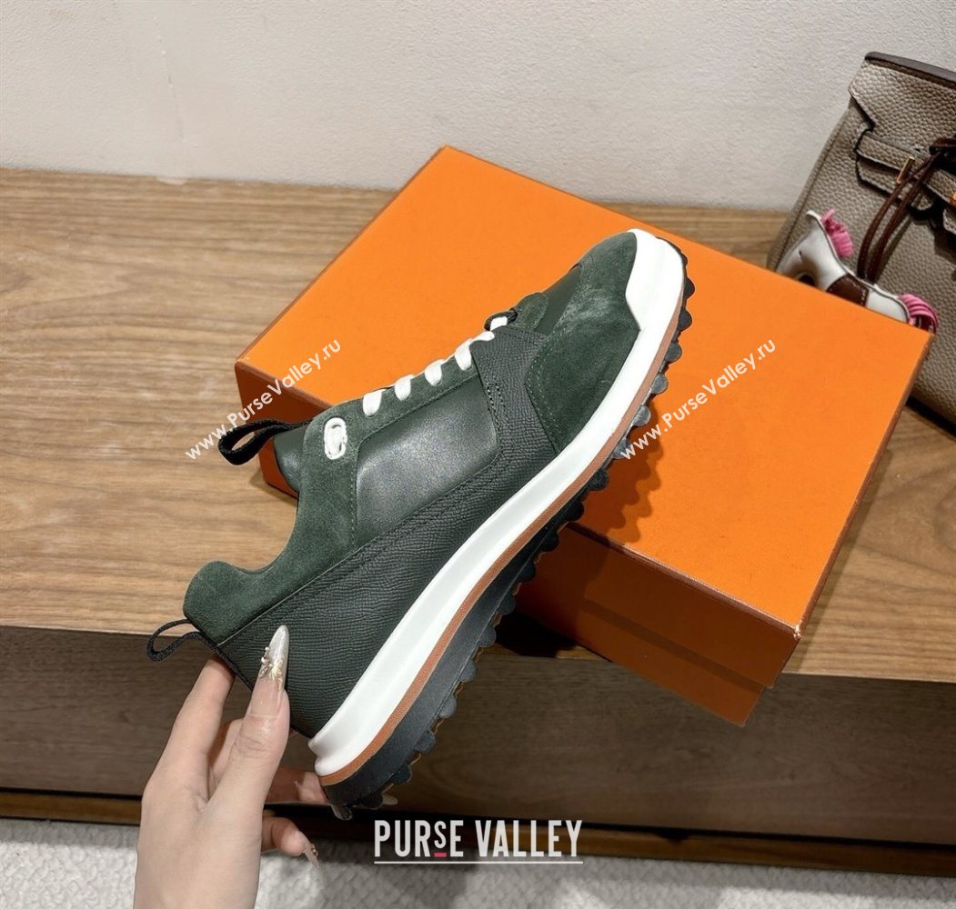 Hermes Leader Sneakers in Suede and Calfskin Leather Green 2025 1023 (XC-251023040)