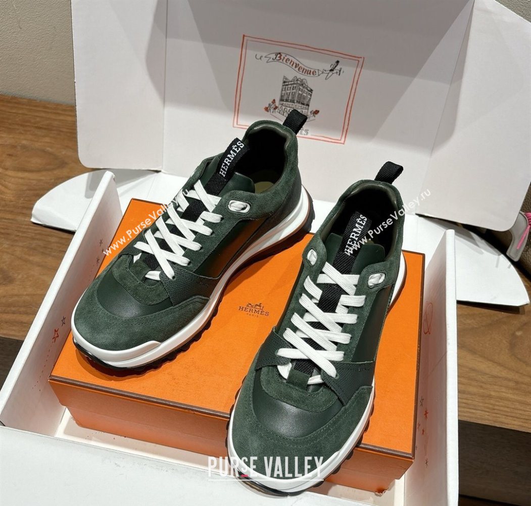 Hermes Leader Sneakers in Suede and Calfskin Leather Green 2025 1023 (XC-251023040)