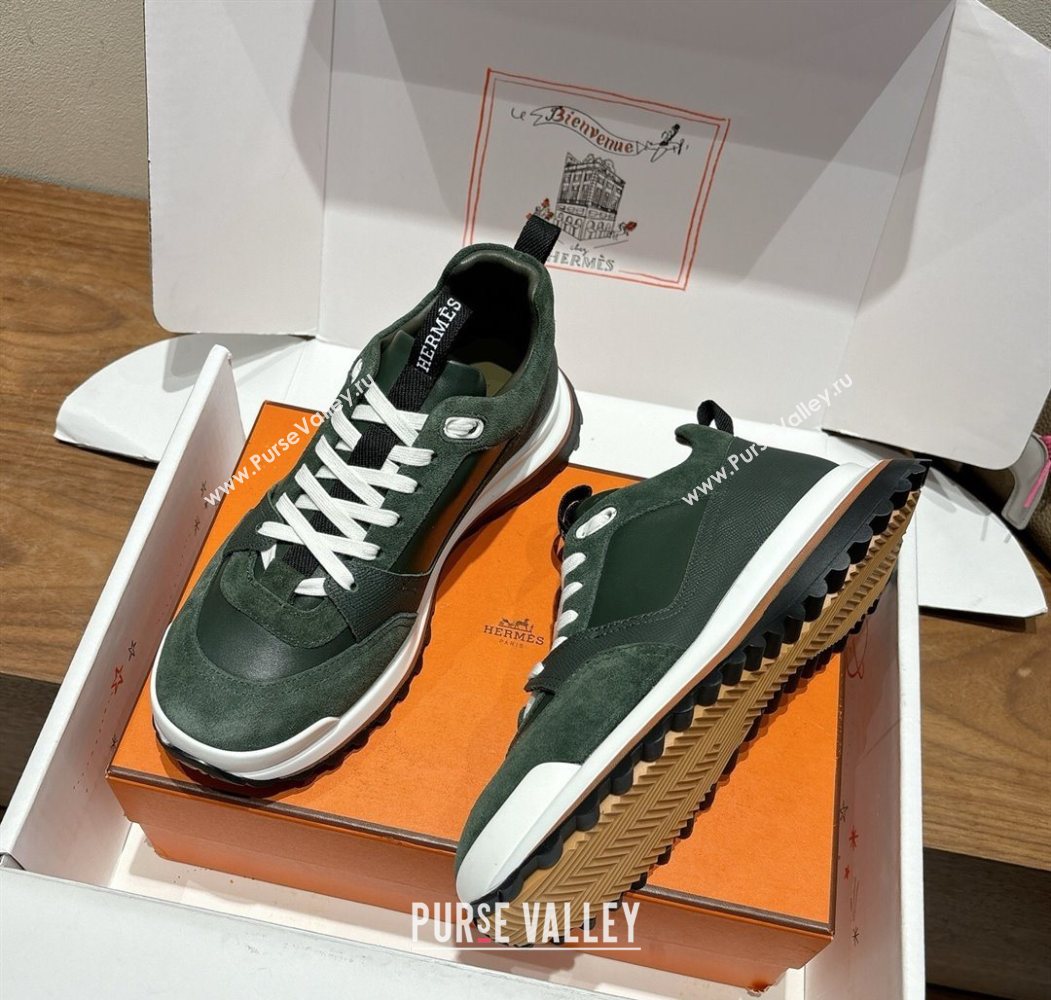 Hermes Leader Sneakers in Suede and Calfskin Leather Green 2025 1023 (XC-251023040)