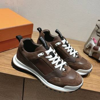 Hermes Leader Sneakers in Suede and Calfskin Leather Dark Brown 2025 1023 (XC-251023041)