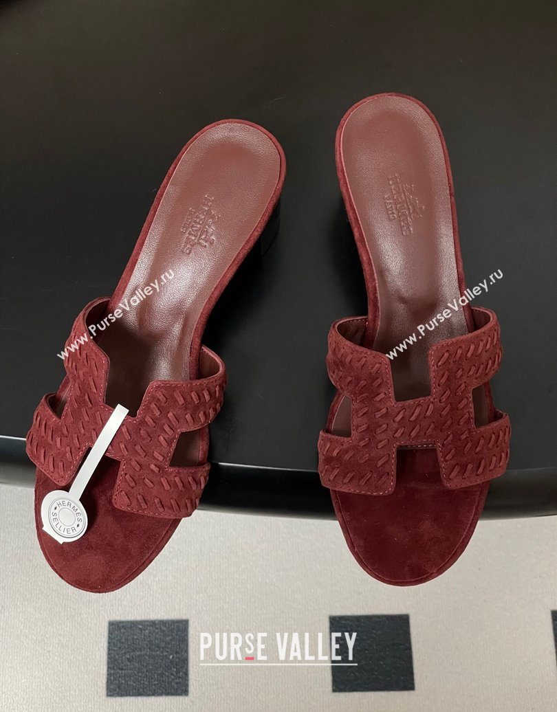 Hermes Classic Oasis Heel Slides Sandal 4.5cm in Braided Suede Burgundy 2025 1023 (MD-251023094)