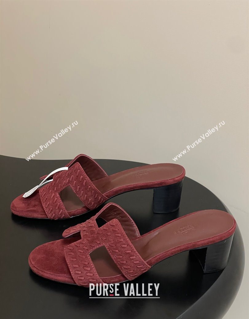 Hermes Classic Oasis Heel Slides Sandal 4.5cm in Braided Suede Burgundy 2025 1023 (MD-251023094)