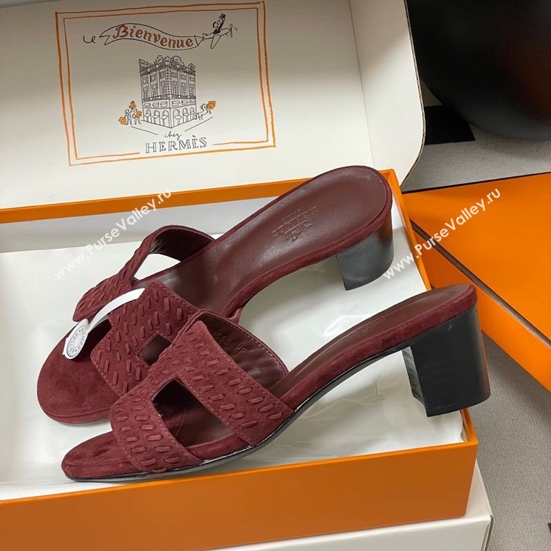 Hermes Classic Oasis Heel Slides Sandal 4.5cm in Braided Suede Burgundy 2025 1023 (MD-251023094)