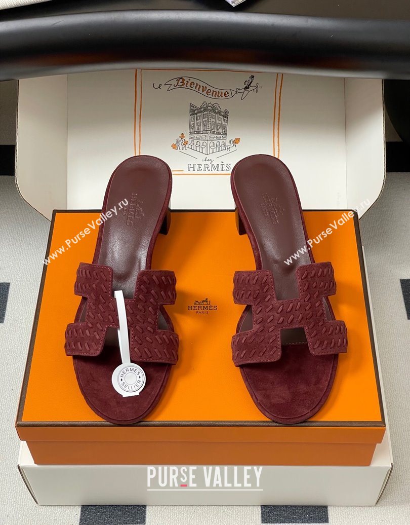 Hermes Classic Oasis Heel Slides Sandal 4.5cm in Braided Suede Burgundy 2025 1023 (MD-251023094)