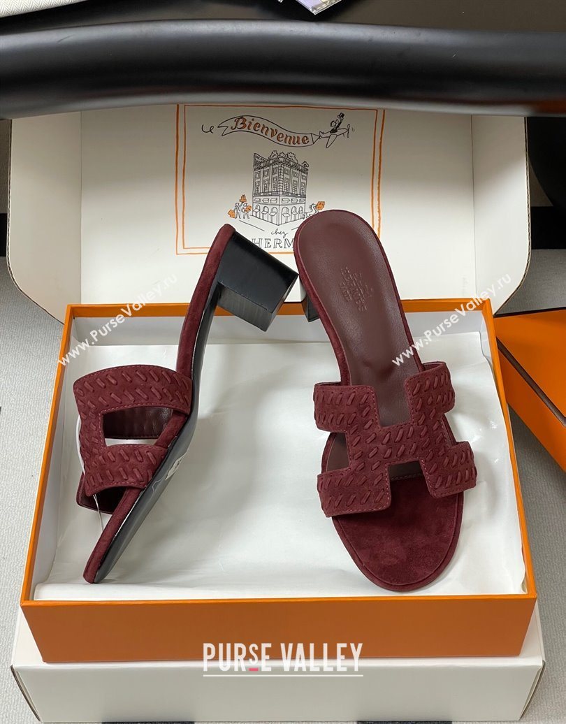 Hermes Classic Oasis Heel Slides Sandal 4.5cm in Braided Suede Burgundy 2025 1023 (MD-251023094)