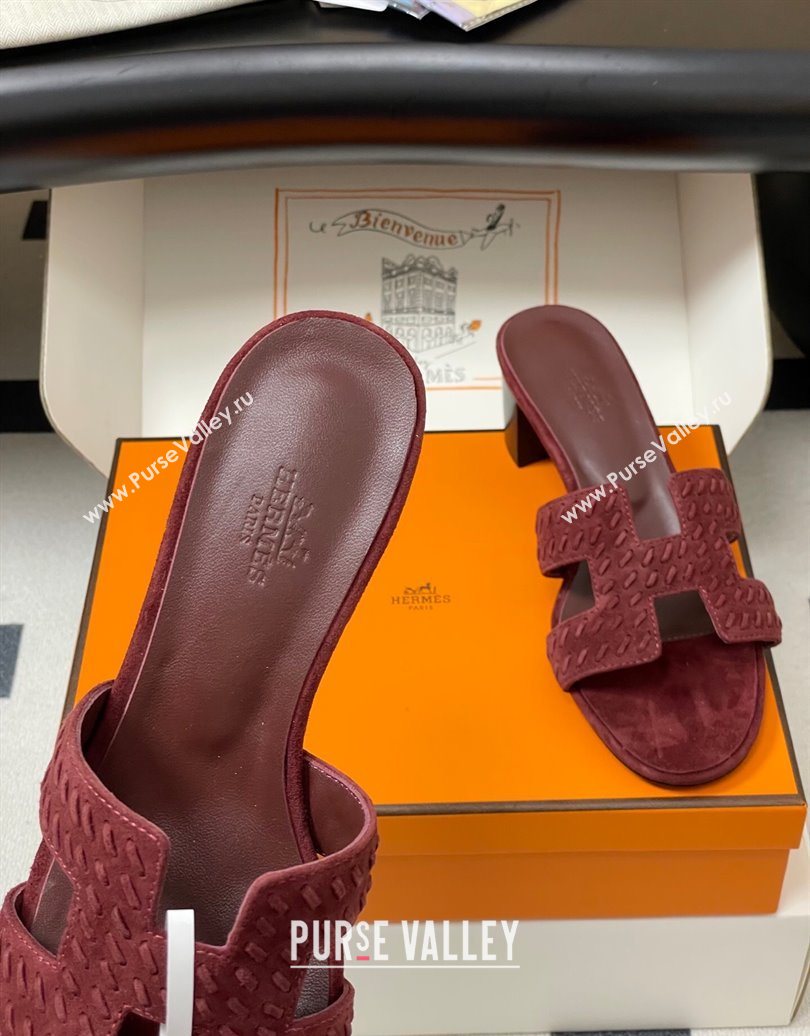Hermes Classic Oasis Heel Slides Sandal 4.5cm in Braided Suede Burgundy 2025 1023 (MD-251023094)