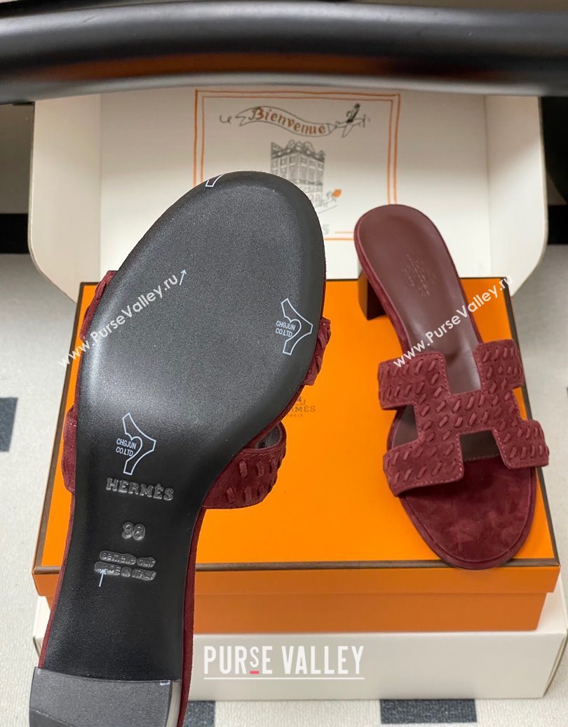 Hermes Classic Oasis Heel Slides Sandal 4.5cm in Braided Suede Burgundy 2025 1023 (MD-251023094)