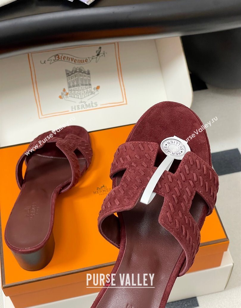 Hermes Classic Oasis Heel Slides Sandal 4.5cm in Braided Suede Burgundy 2025 1023 (MD-251023094)