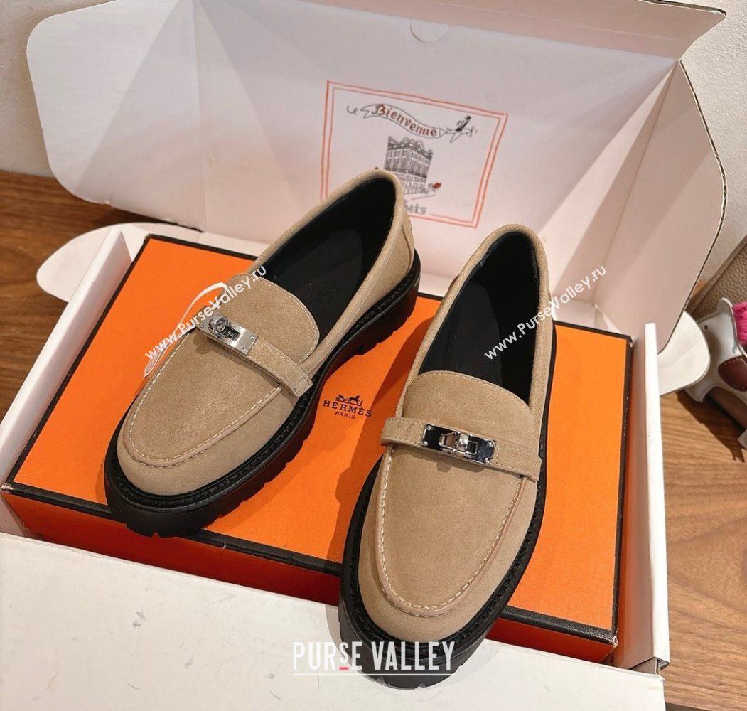 Hermes Icone Platform Loafers in Suede with Kelly Buckle Brown 2025 1023 (XC-251023001)