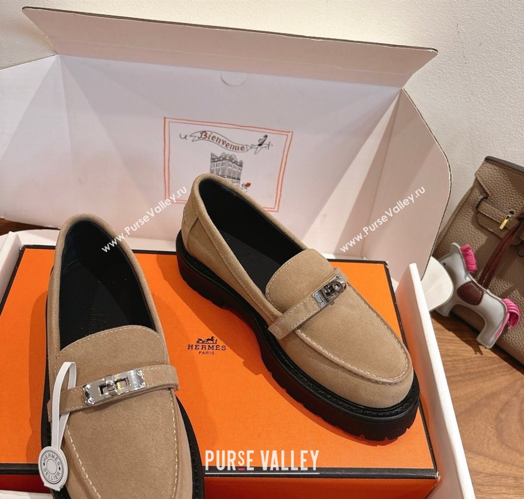 Hermes Icone Platform Loafers in Suede with Kelly Buckle Brown 2025 1023 (XC-251023001)
