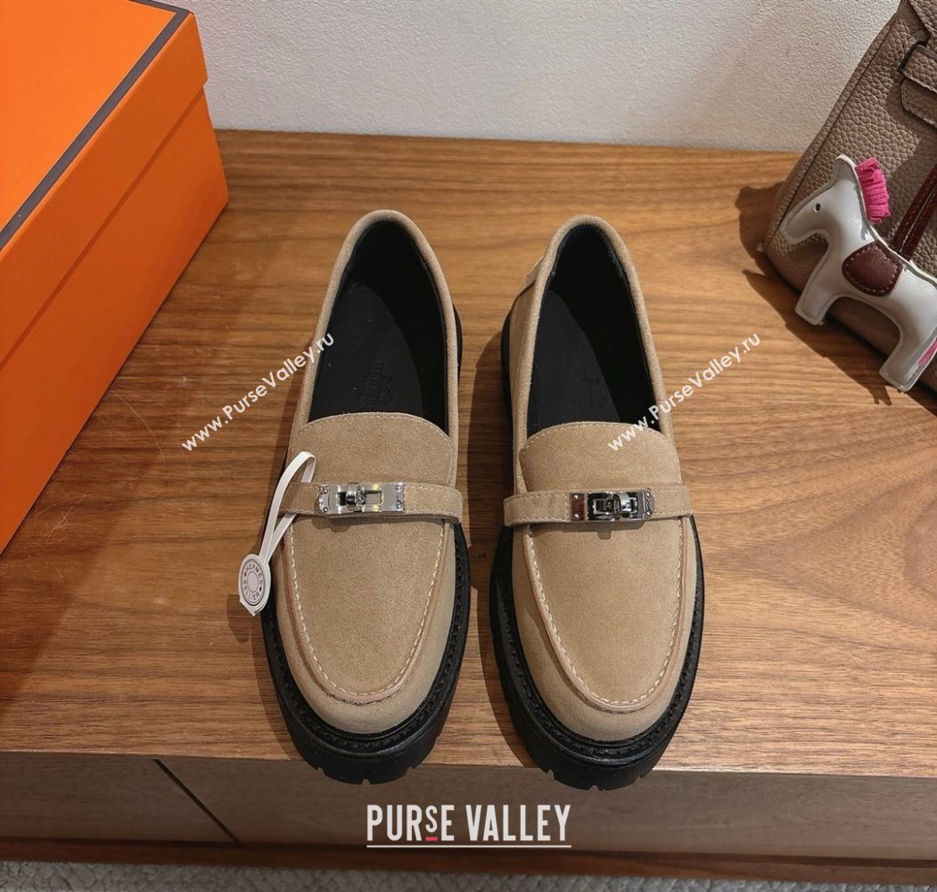 Hermes Icone Platform Loafers in Suede with Kelly Buckle Brown 2025 1023 (XC-251023001)