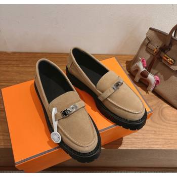 Hermes Icone Platform Loafers in Suede with Kelly Buckle Brown 2025 1023 (XC-251023001)