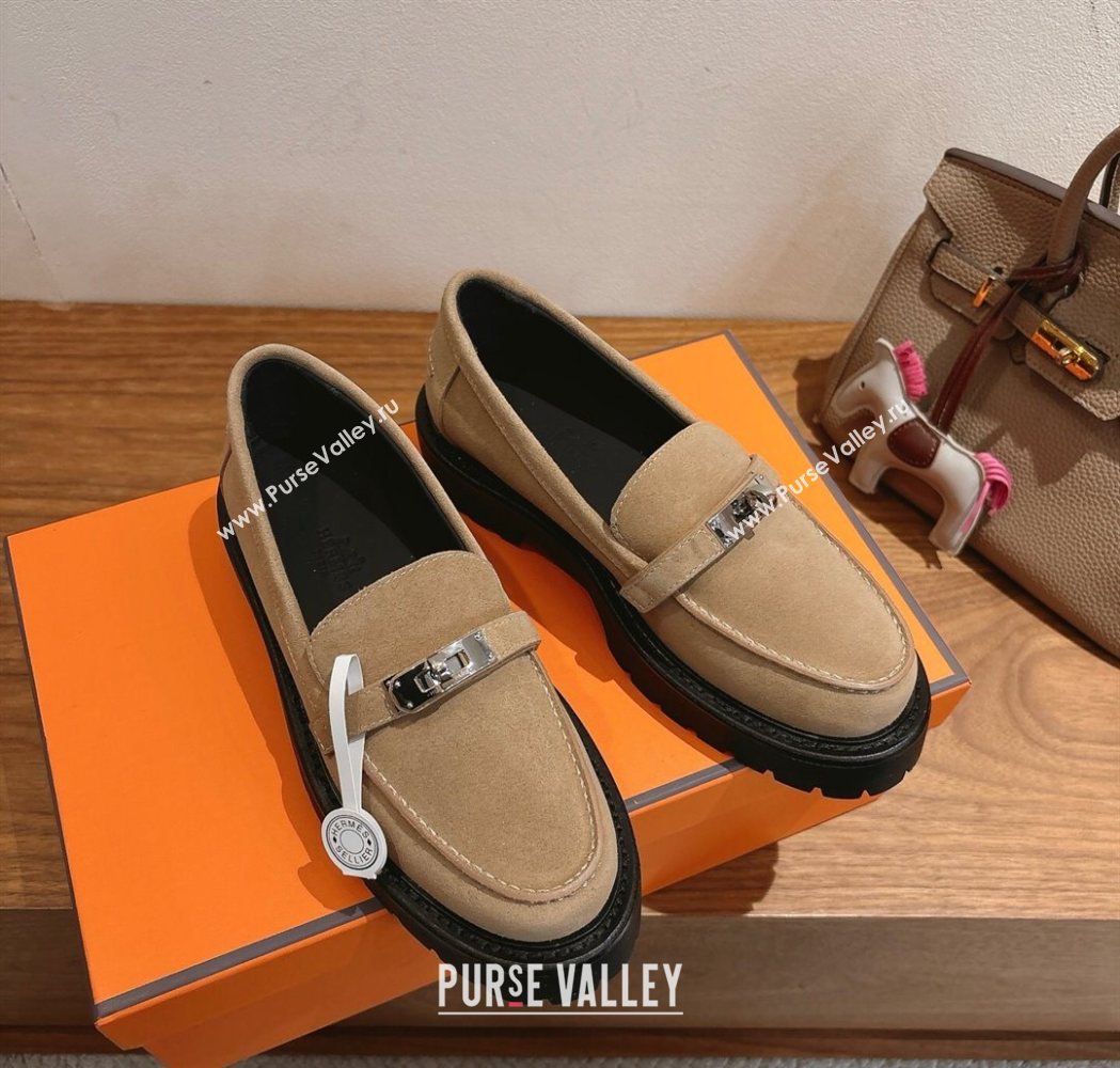 Hermes Icone Platform Loafers in Suede with Kelly Buckle Brown 2025 1023 (XC-251023001)