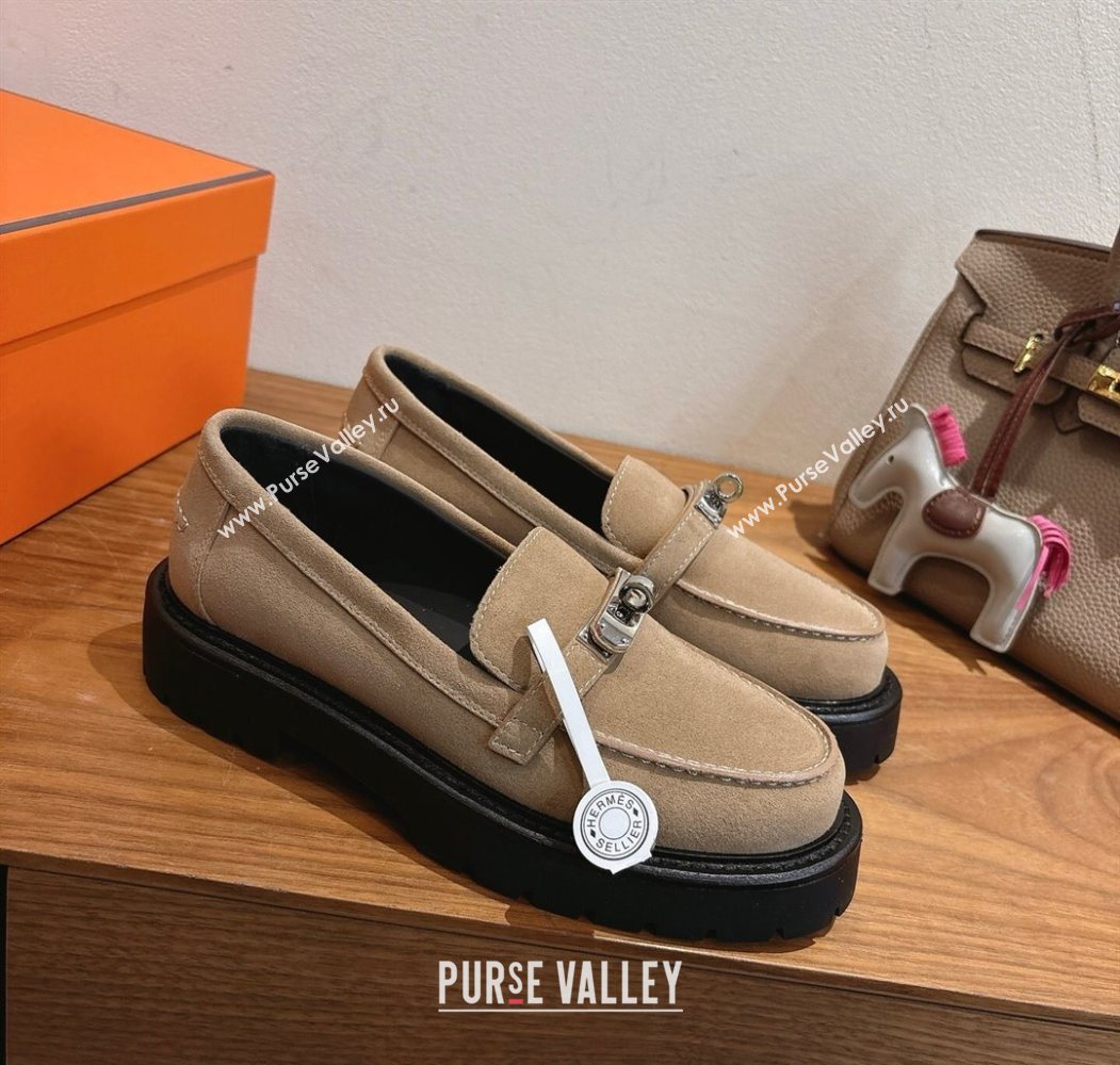 Hermes Icone Platform Loafers in Suede with Kelly Buckle Brown 2025 1023 (XC-251023001)