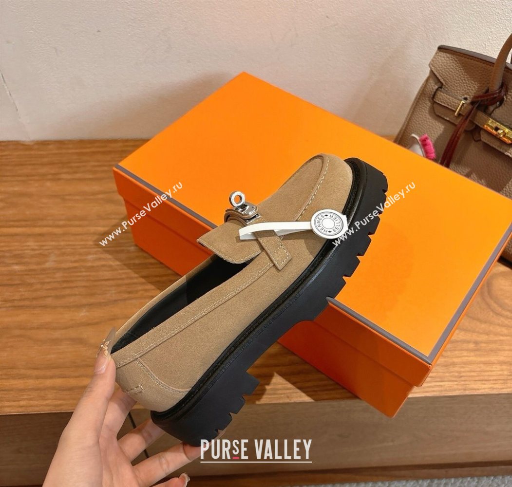 Hermes Icone Platform Loafers in Suede with Kelly Buckle Brown 2025 1023 (XC-251023001)