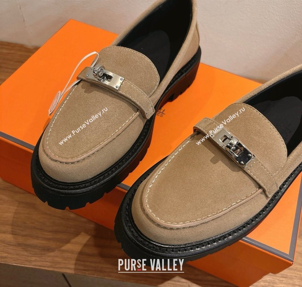 Hermes Icone Platform Loafers in Suede with Kelly Buckle Brown 2025 1023 (XC-251023001)