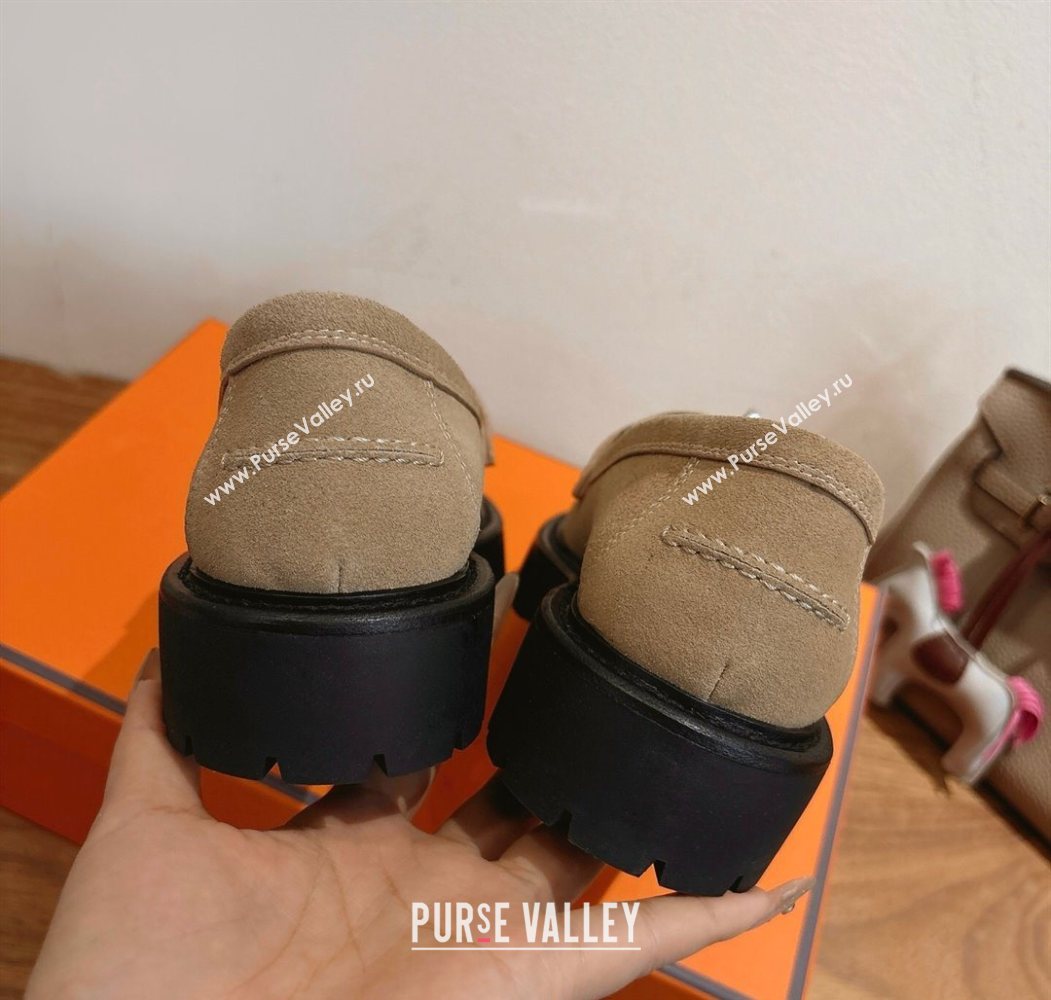 Hermes Icone Platform Loafers in Suede with Kelly Buckle Brown 2025 1023 (XC-251023001)