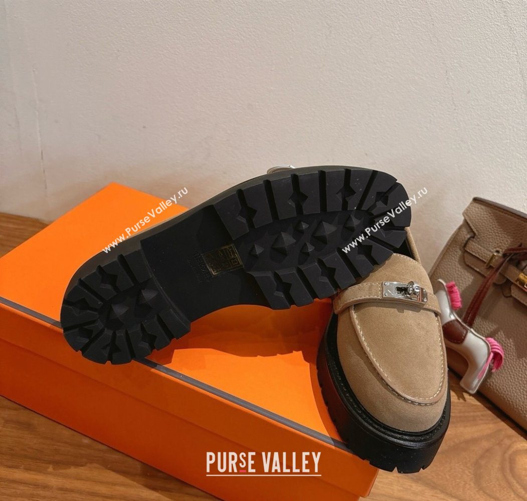 Hermes Icone Platform Loafers in Suede with Kelly Buckle Brown 2025 1023 (XC-251023001)