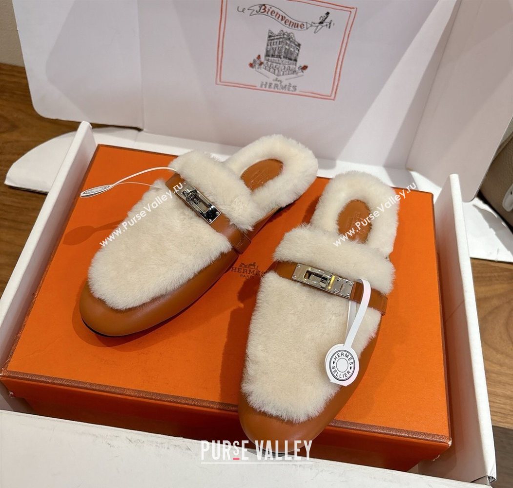 Hermes Oz Flat Loafers in Calfskin and Wool with Kelly Buckle Brown 2025 1023 (XC-251023006)