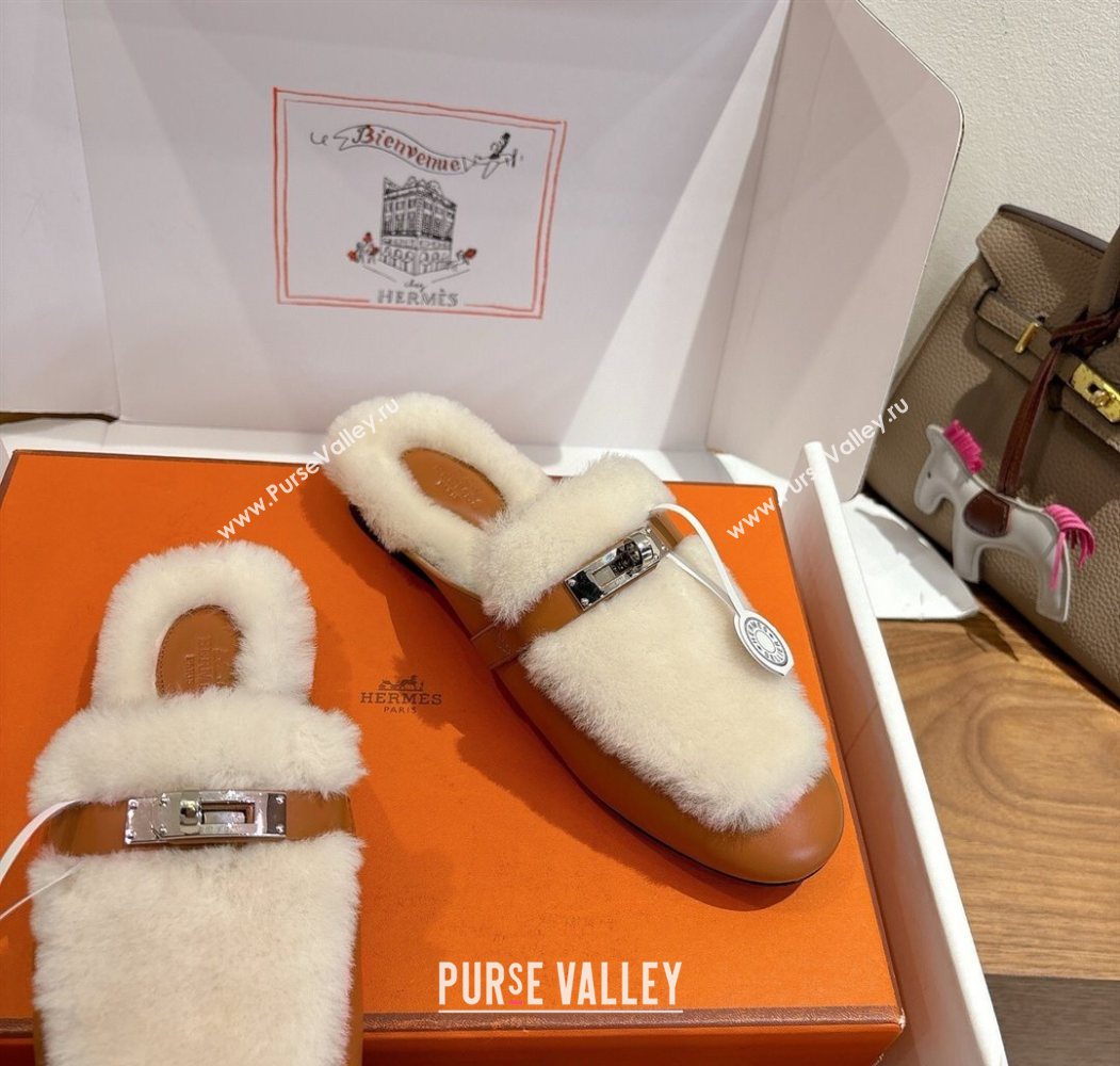 Hermes Oz Flat Loafers in Calfskin and Wool with Kelly Buckle Brown 2025 1023 (XC-251023006)