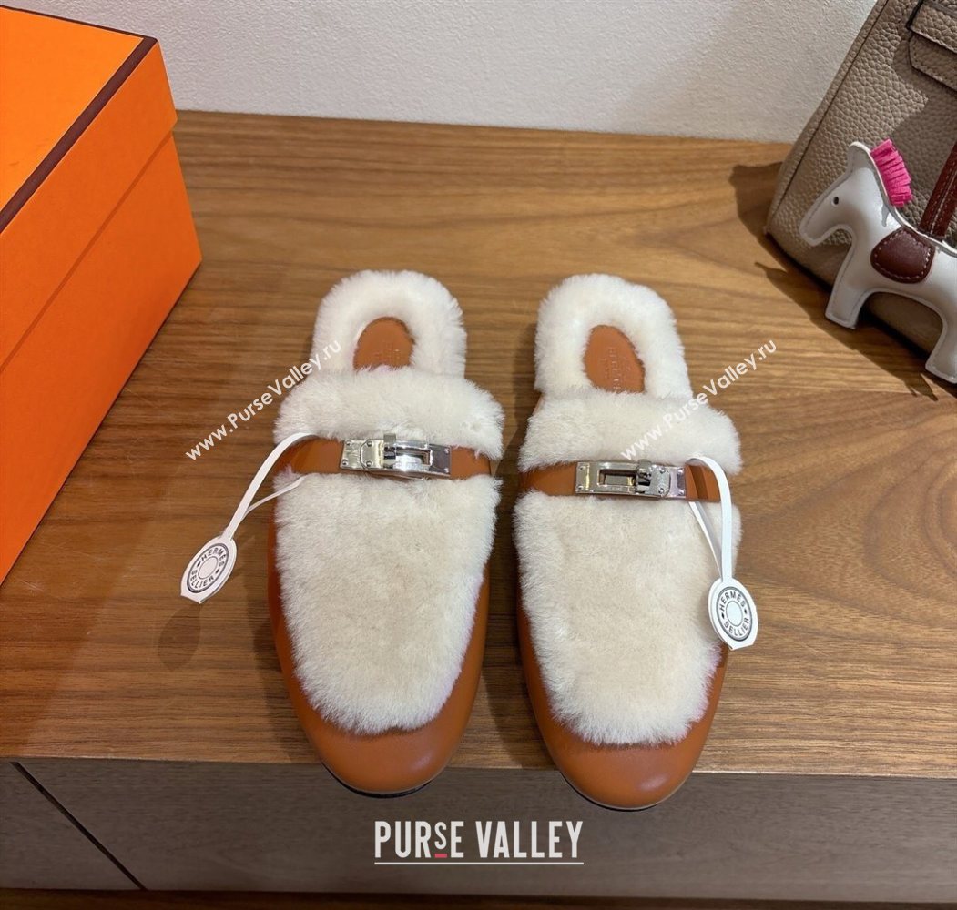 Hermes Oz Flat Loafers in Calfskin and Wool with Kelly Buckle Brown 2025 1023 (XC-251023006)