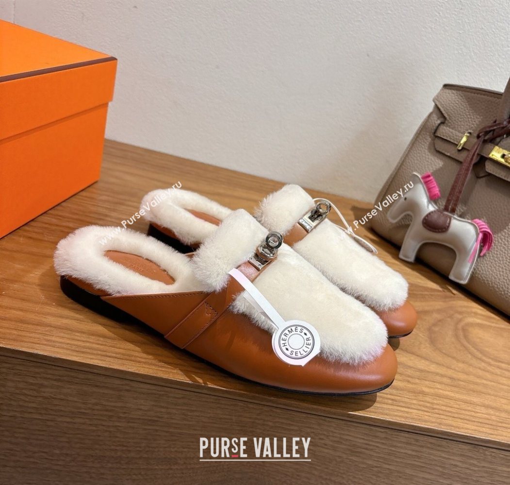 Hermes Oz Flat Loafers in Calfskin and Wool with Kelly Buckle Brown 2025 1023 (XC-251023006)